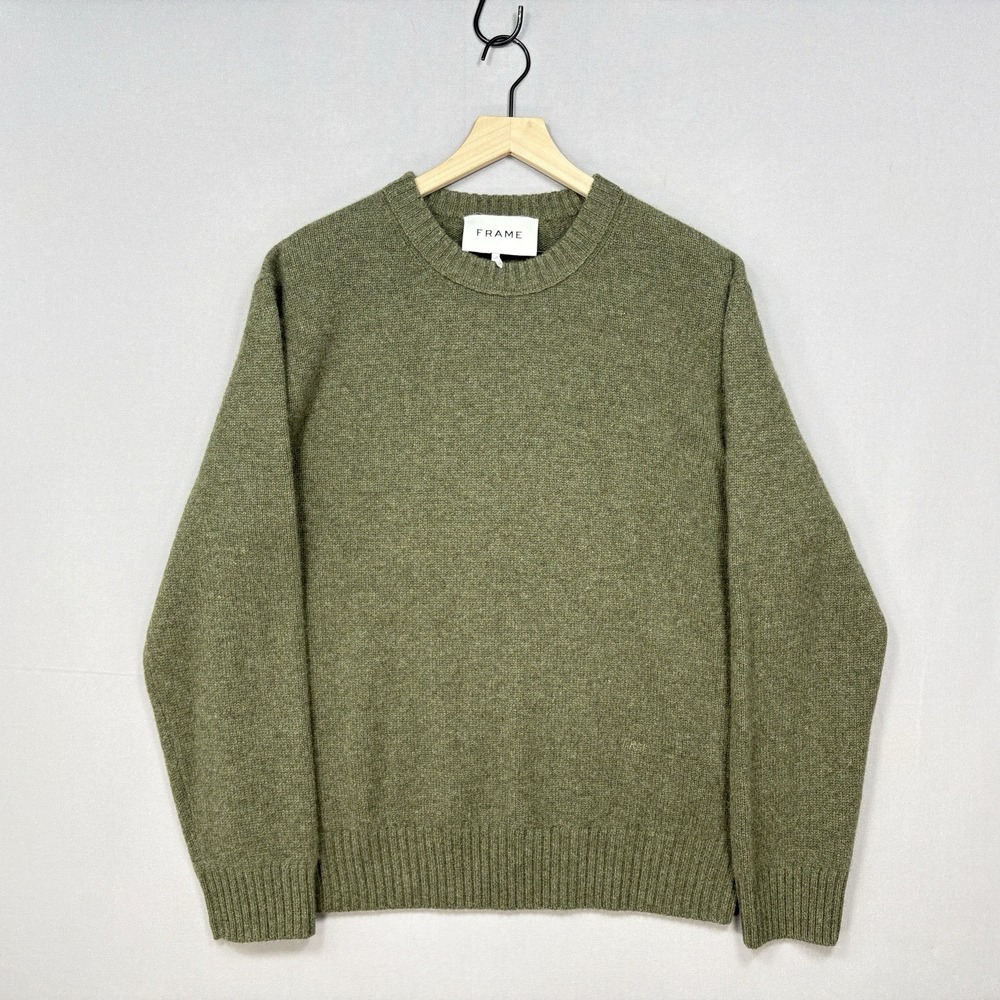 FRAME Womens Cashmere Oversized Crewneck Sweater Green Ribbed Jumper Boyfriend